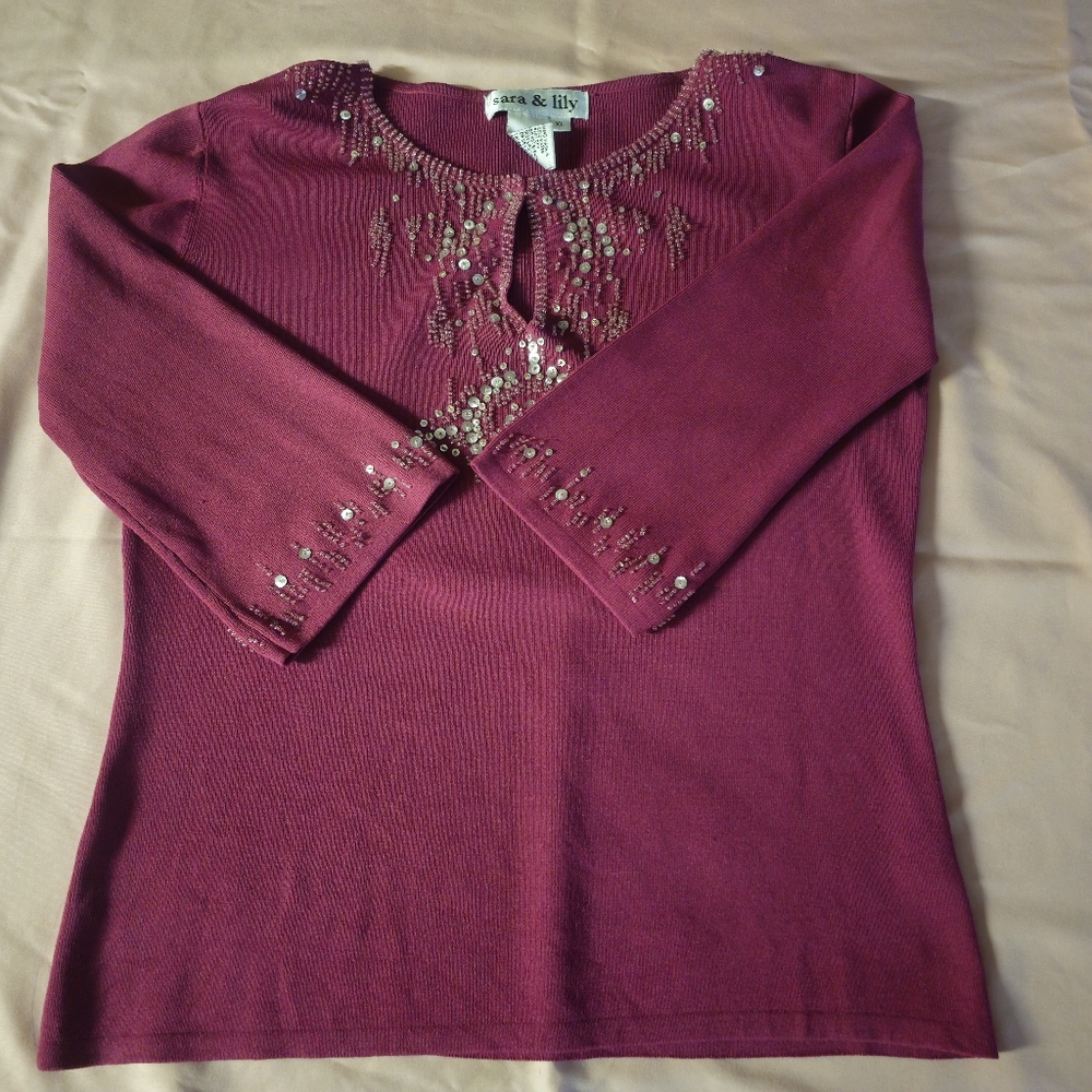 Sara and lily sequined sweater 3/4 sleeve